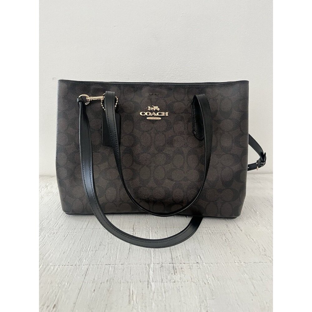 Coach Signature Coated Canvas Leather Brown Tote 48735 Bag Purse